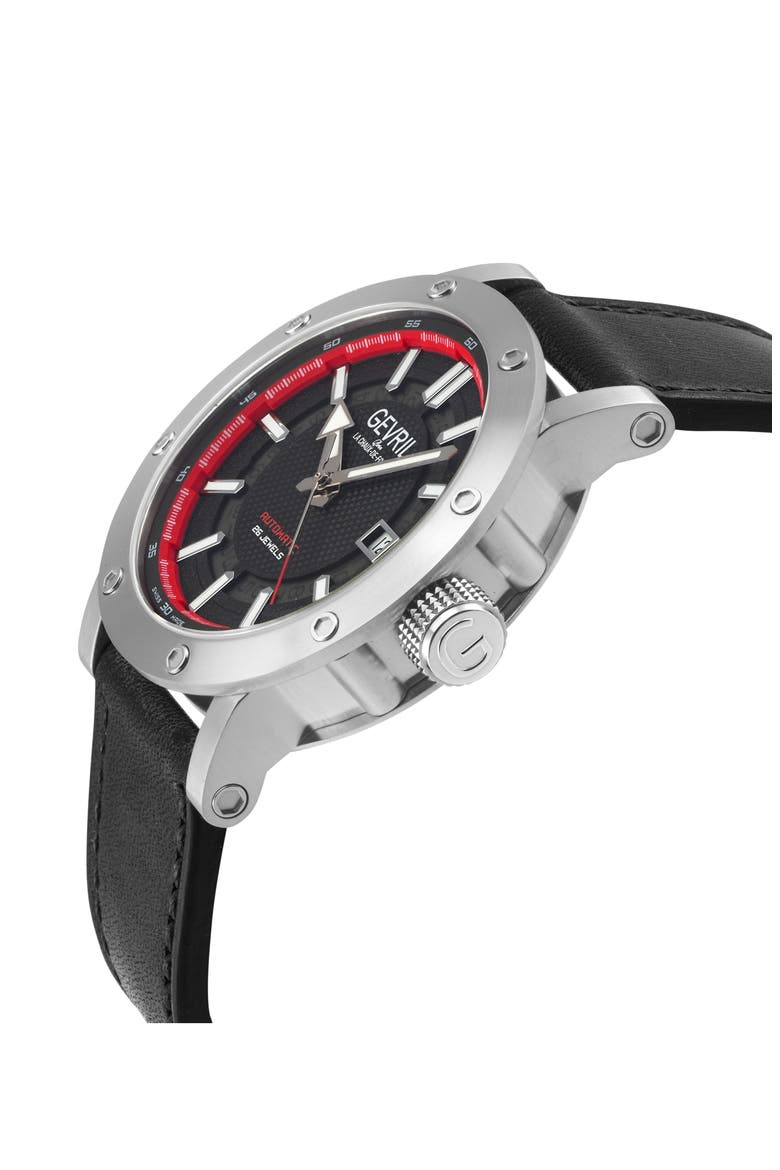 Flat Iron Limited Edition Leather Strap Watch, 42mm, Alternate, color, BLACK