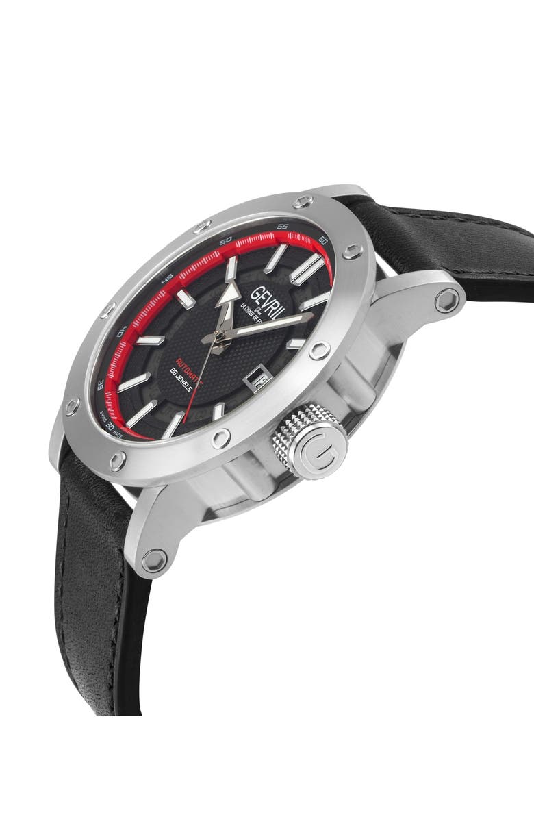 GEVRIL Flat Iron Limited Edition Leather Strap Watch, 42mm, Alternate, color, Black