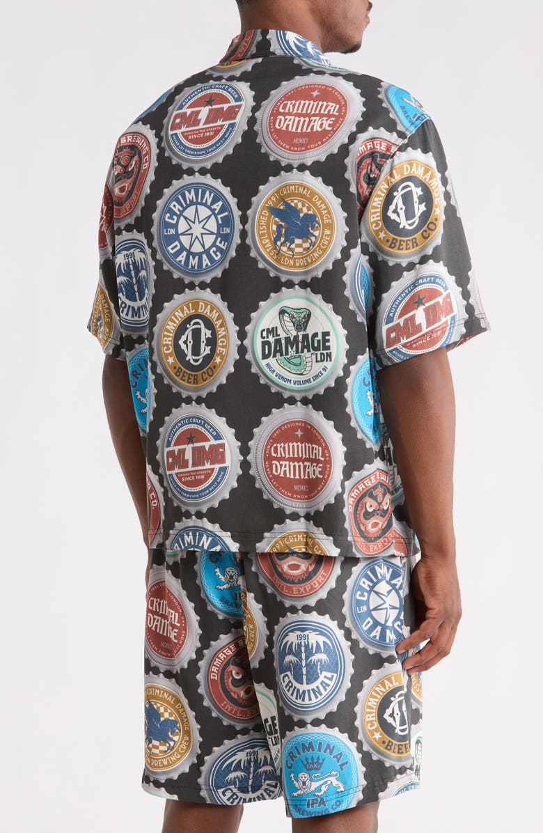CRIMINAL DAMAGE Bottle Cap Button Front Shirt, Alternate, color, Black Multi