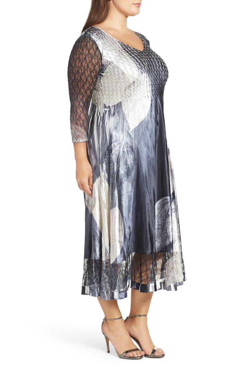 Mixed Media Midi Dress, Alternate, color, BLACK MONEY LEAVES