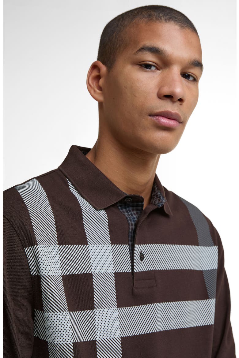 Blaine Tartan Long Sleeve Polo, Alternate, color, DARK OAK