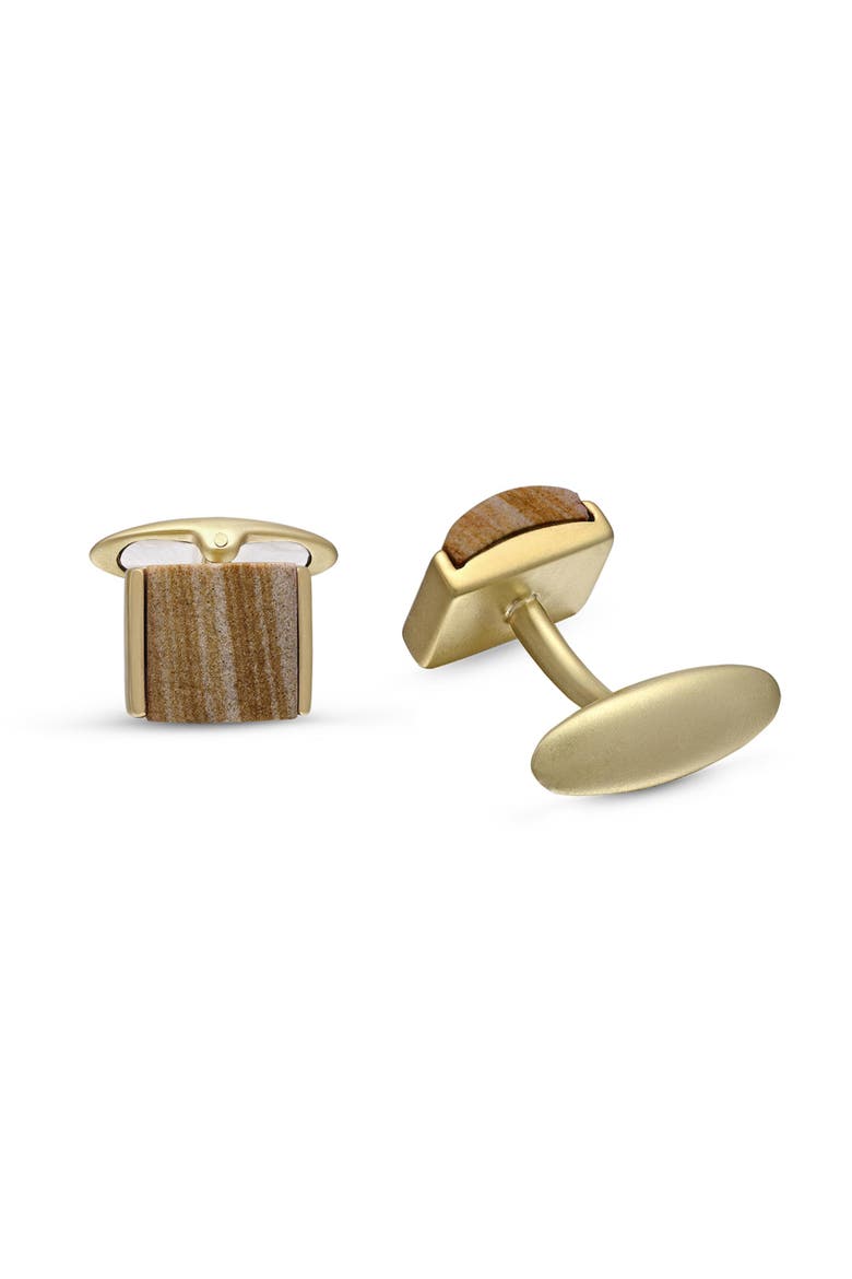 Wood Jasper Sterling Silver Men Cufflinks, Alternate, color, 14KT Gold Vermeil on Sterling