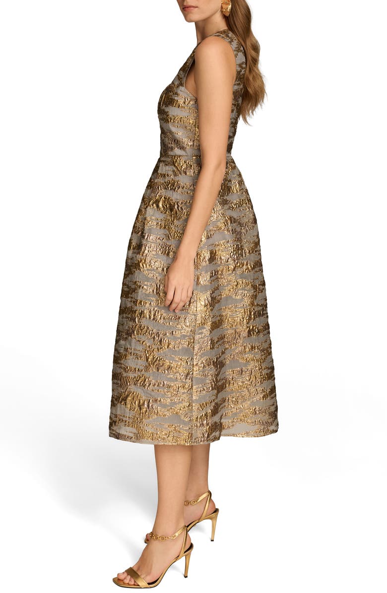 Donna Karan New York Metallic Jacquard Cocktail Midi Dress, Alternate, color, Gilded