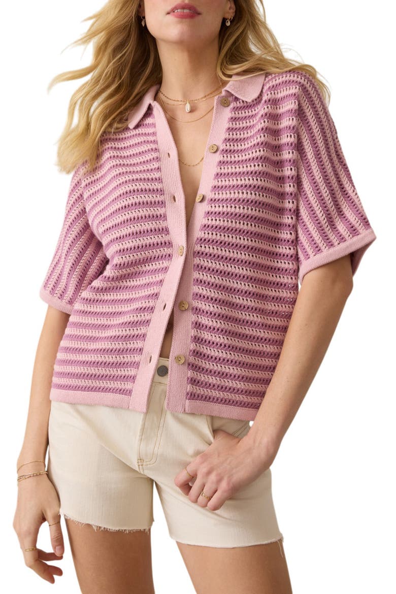 Seacoast Open Stitch Cotton Shirt, Main, color, MINI ORCHID STRIPE