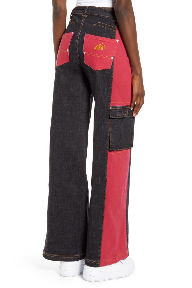 Bessi High Waist Wide Leg Cargo Jeans, Alternate, color, BLACK/ RED