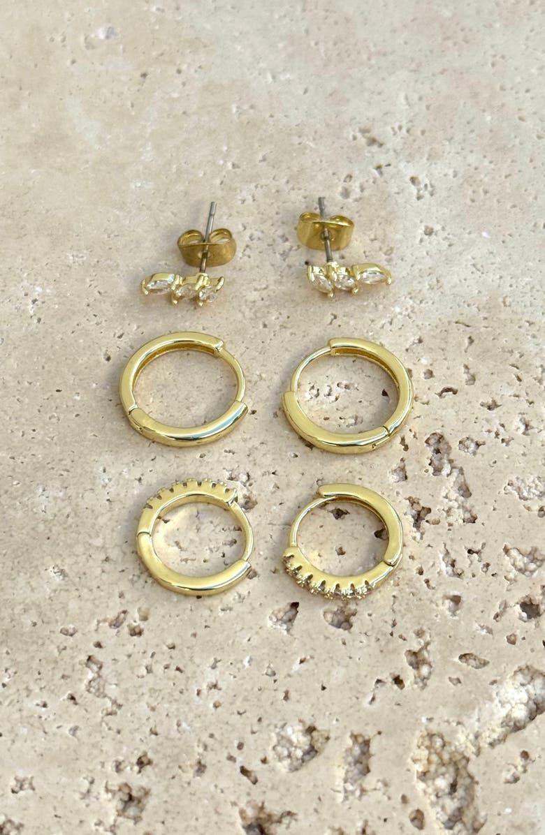 Adornia Set of 3 Assorted Hoops and Stud Earrings, Alternate, color, Gold