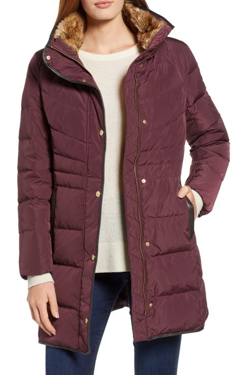 Quilted Down & Feather Fill Jacket with Faux Fur Trim (Regular & Petite)
