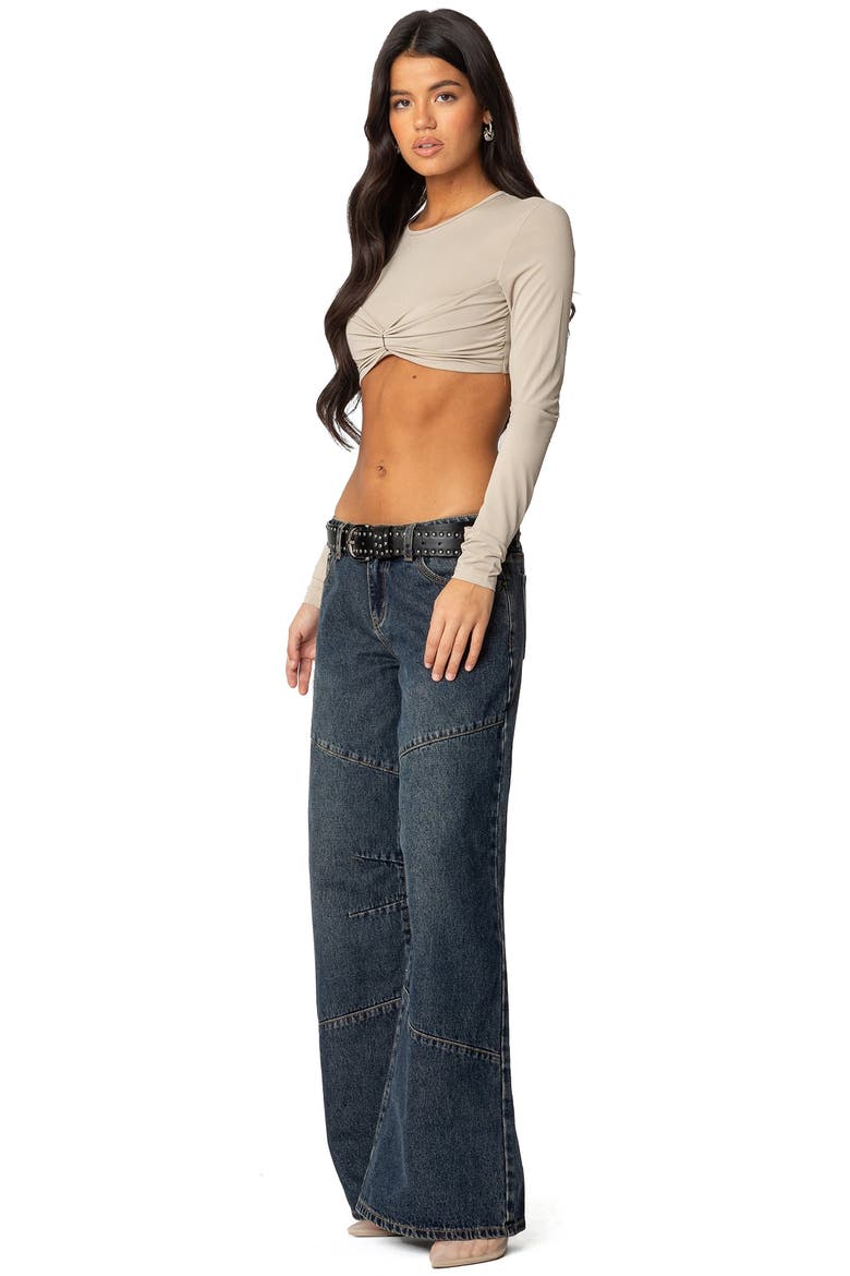 Gathered Long Sleeve Crop Top, Alternate, color, BEIGE
