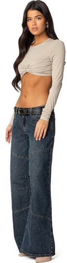 Gathered Long Sleeve Crop Top
