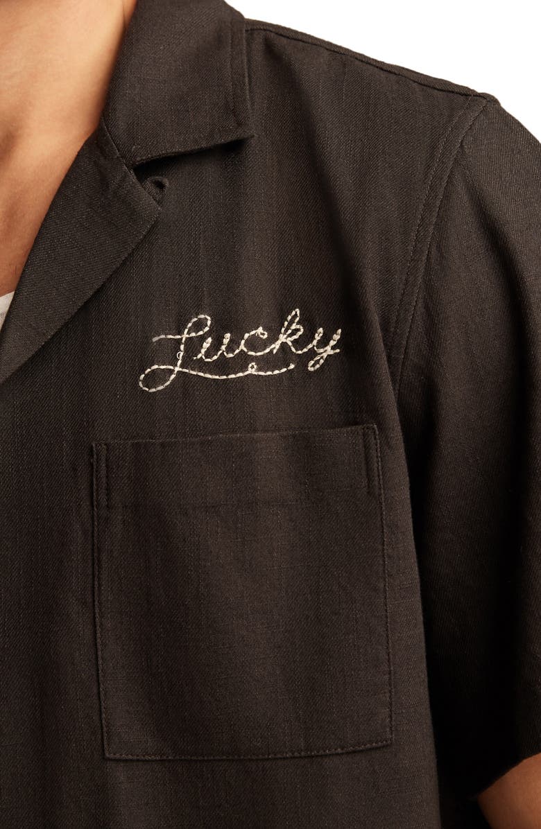 Lucky Brand Embroidered Cotton Twill Camp Shirt, Alternate, color,