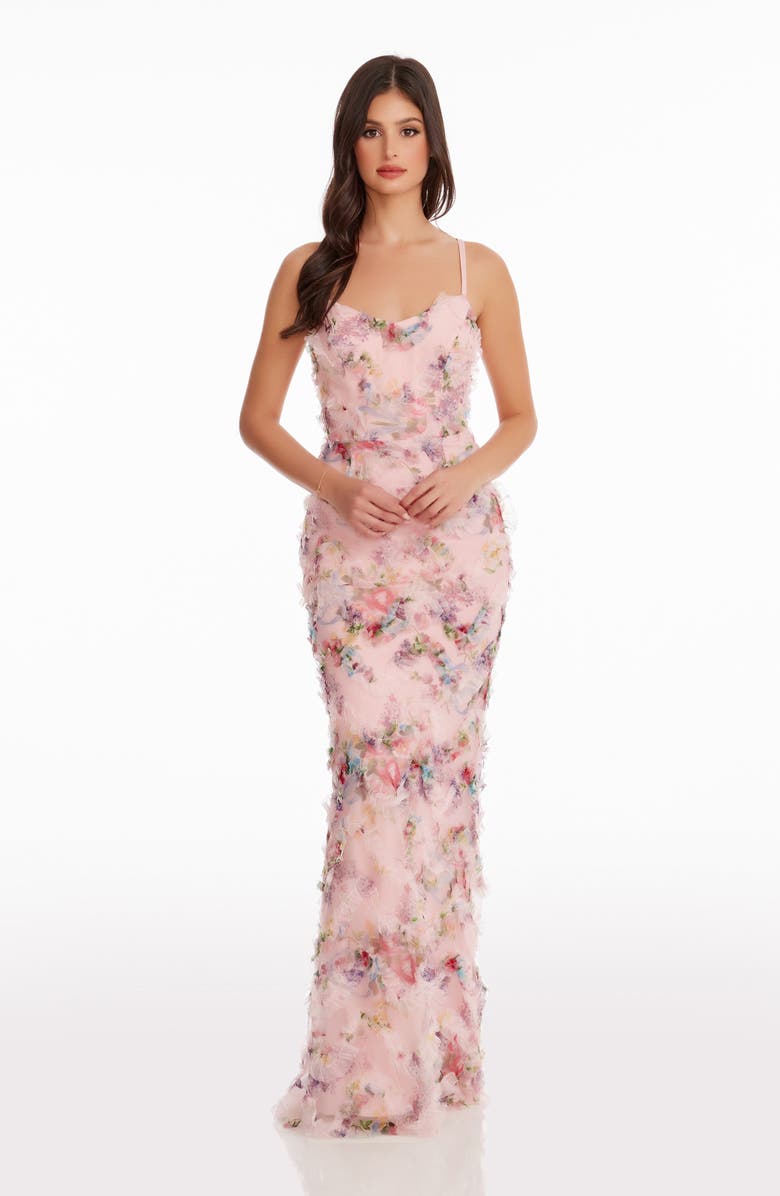 Dress the Population Giovanna Floral Ruffle Mermaid Gown, Alternate, color, Blush Multi