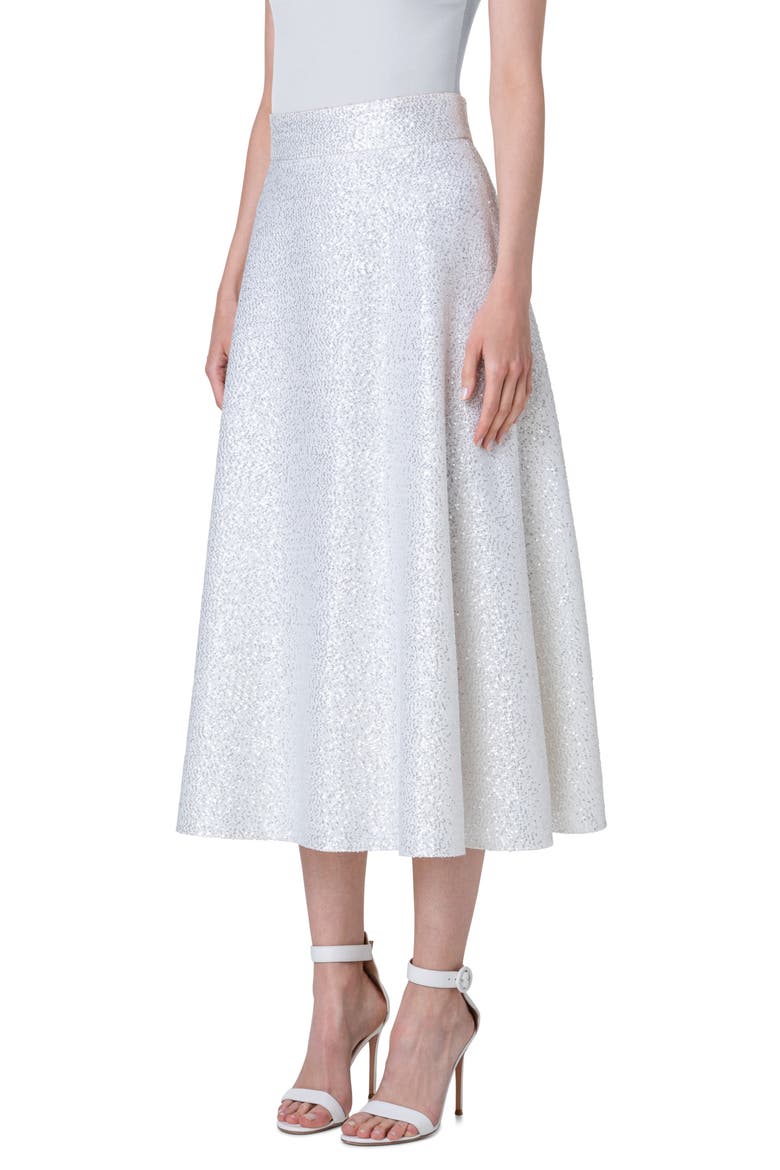 Sequin Wool Blend A-Line Midi Skirt, Alternate, color, ECRU