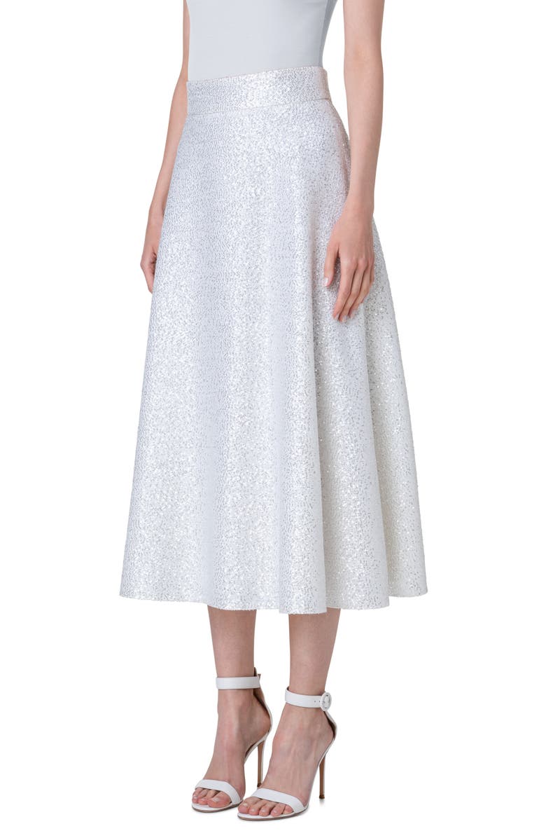 Akris Sequin Wool Blend A-Line Midi Skirt, Alternate, color, Ecru