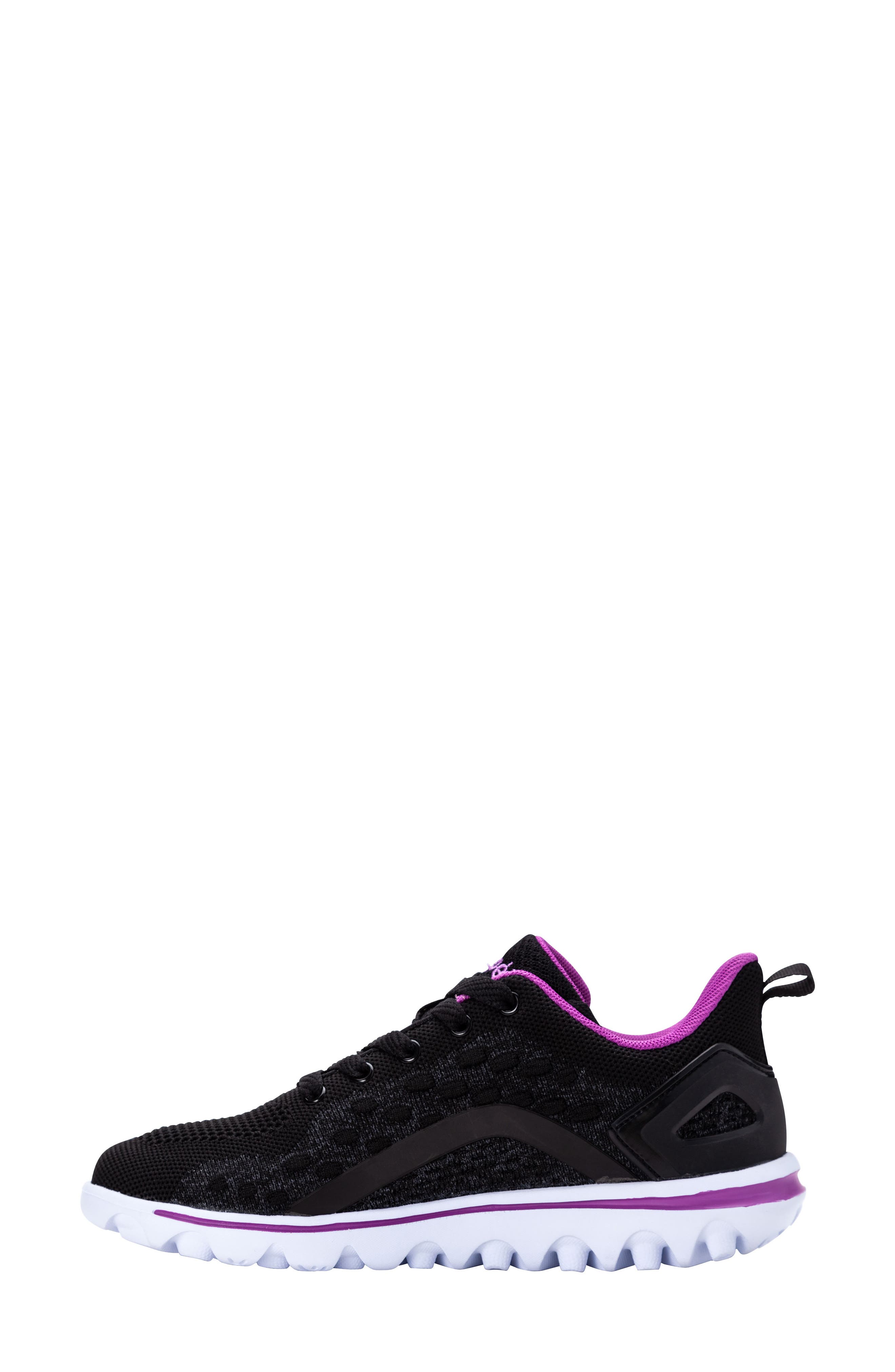 Propét TravelActiv Axial Lace-Up Sneaker, Alternate, color, Black/ Purple Fabric