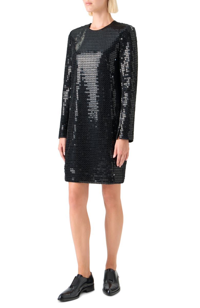 Akris Long Sleeve Sequin Sheath Dress, Alternate, color, Black