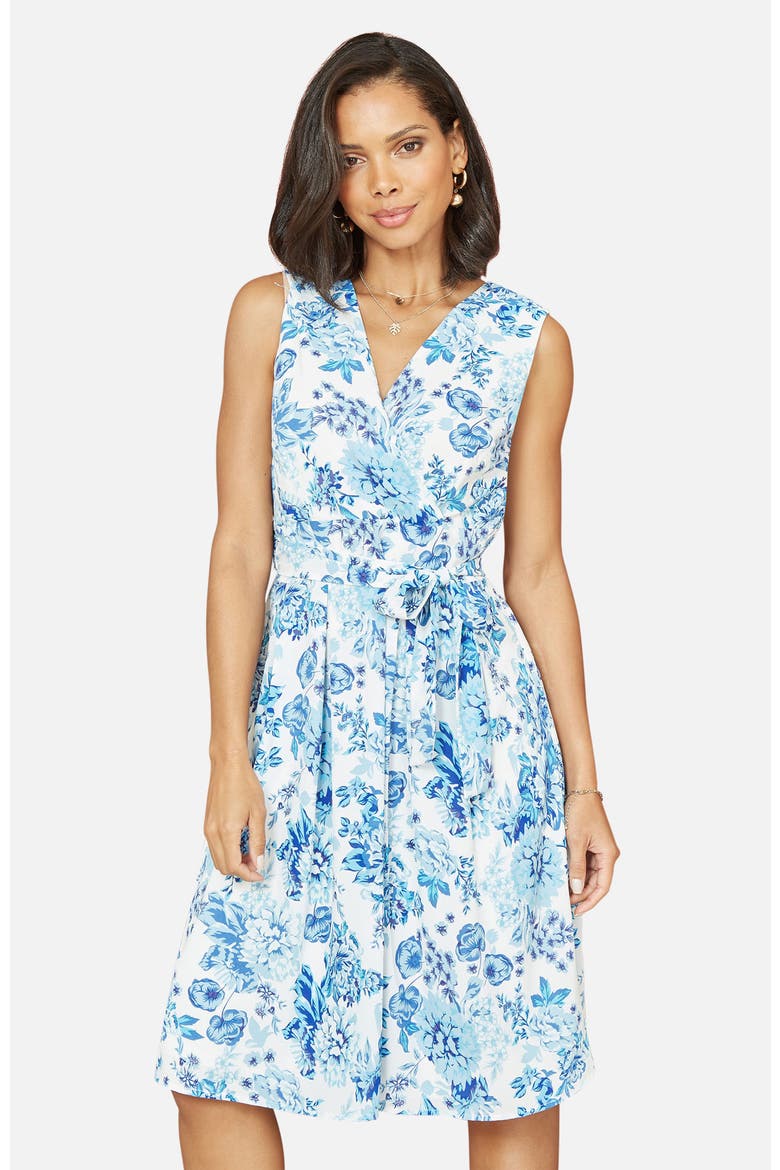 Floral Wrap Over Skater Dress, Alternate, color, Blue