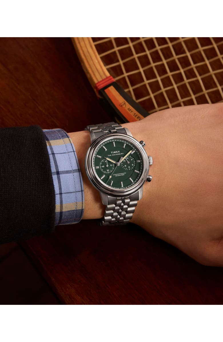 Timex<sup>®</sup> Waterbury Metropolitan Chronograph Bracelet Watch, 41mm, Main, color, Silver