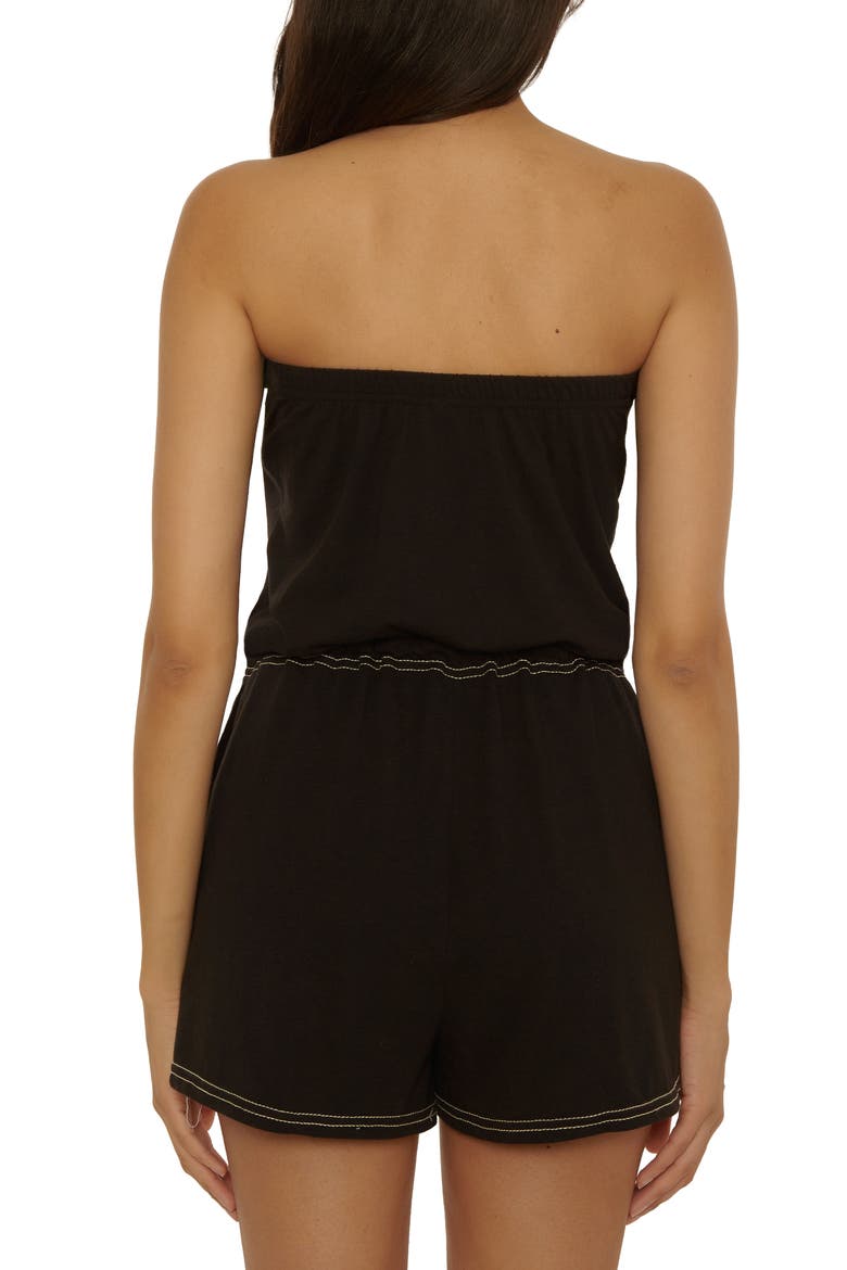 Laguna Tie Waist Strapless Cover-Up Romper, Alternate, color, BLACK