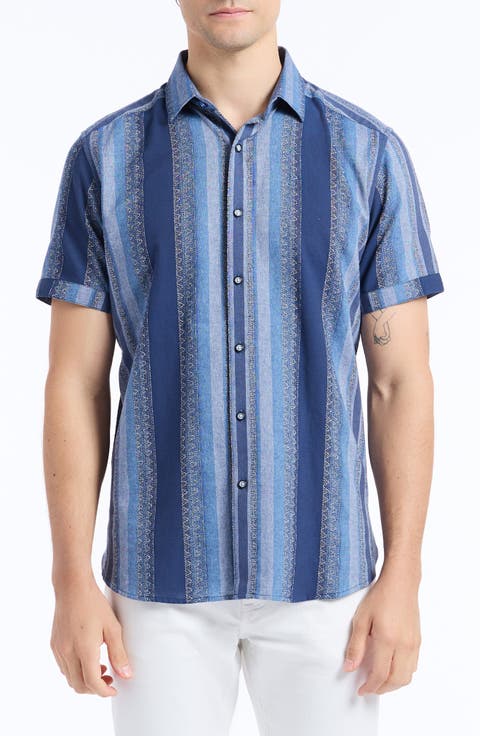 Pembroke Stripe Cotton Short Sleeve Button-Up Shirt