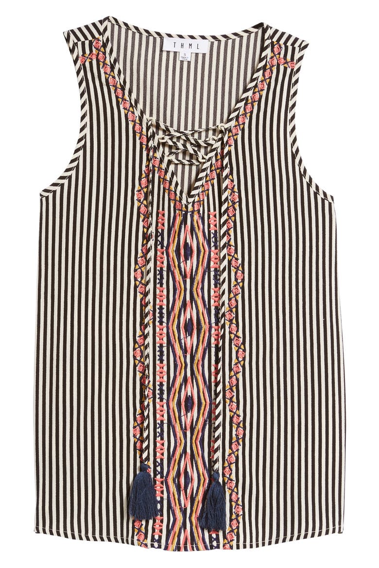 Tassel Tie Stripe Top, Alternate, color, BLACK