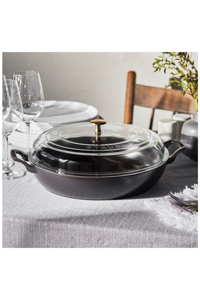 3.5 Quart Enameled Cast Iron Braiser with Glass Lid, Alternate, color, MATTE BLACK