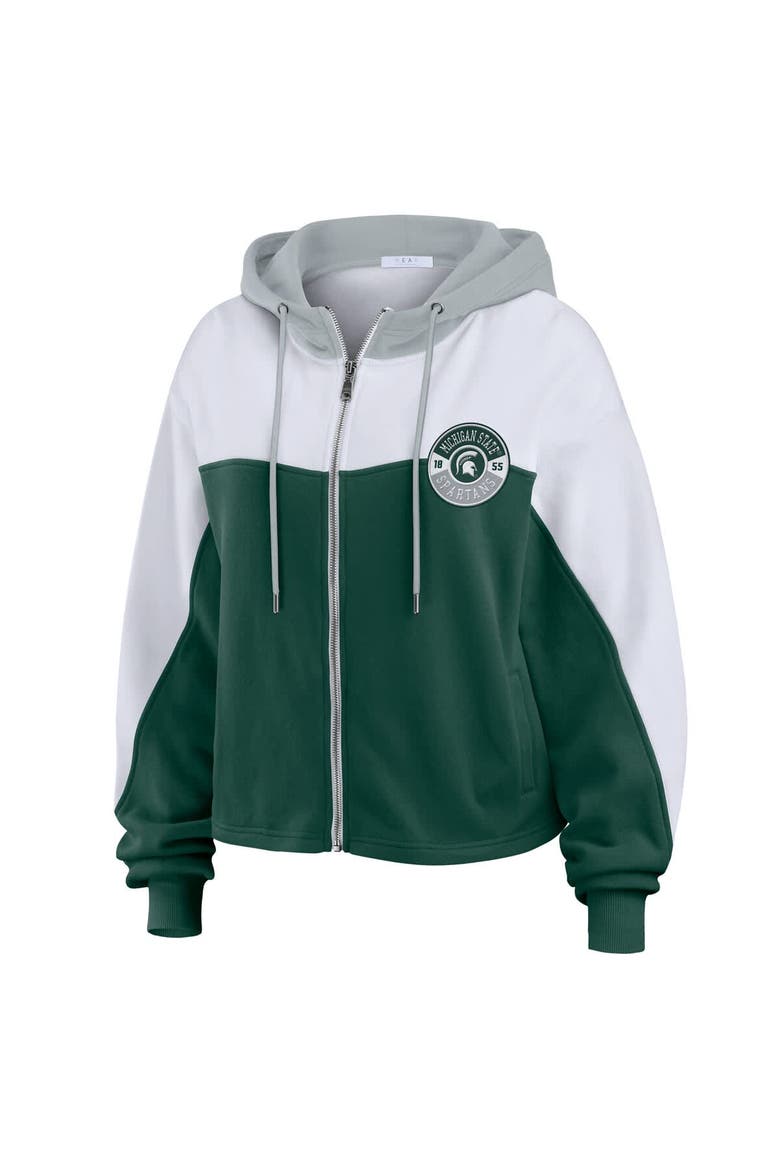 Women's WEAR by Erin Andrews Green Michigan State Spartans Color-Block Full-Zip Hoodie, Alternate, color, Green