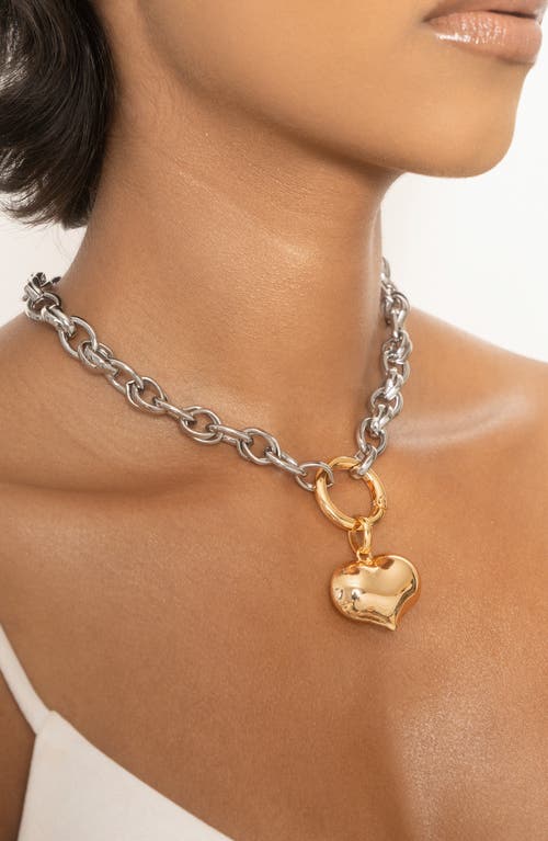 Ettika Mixed Finish Heart Pendant Necklace In Rhodium/gold