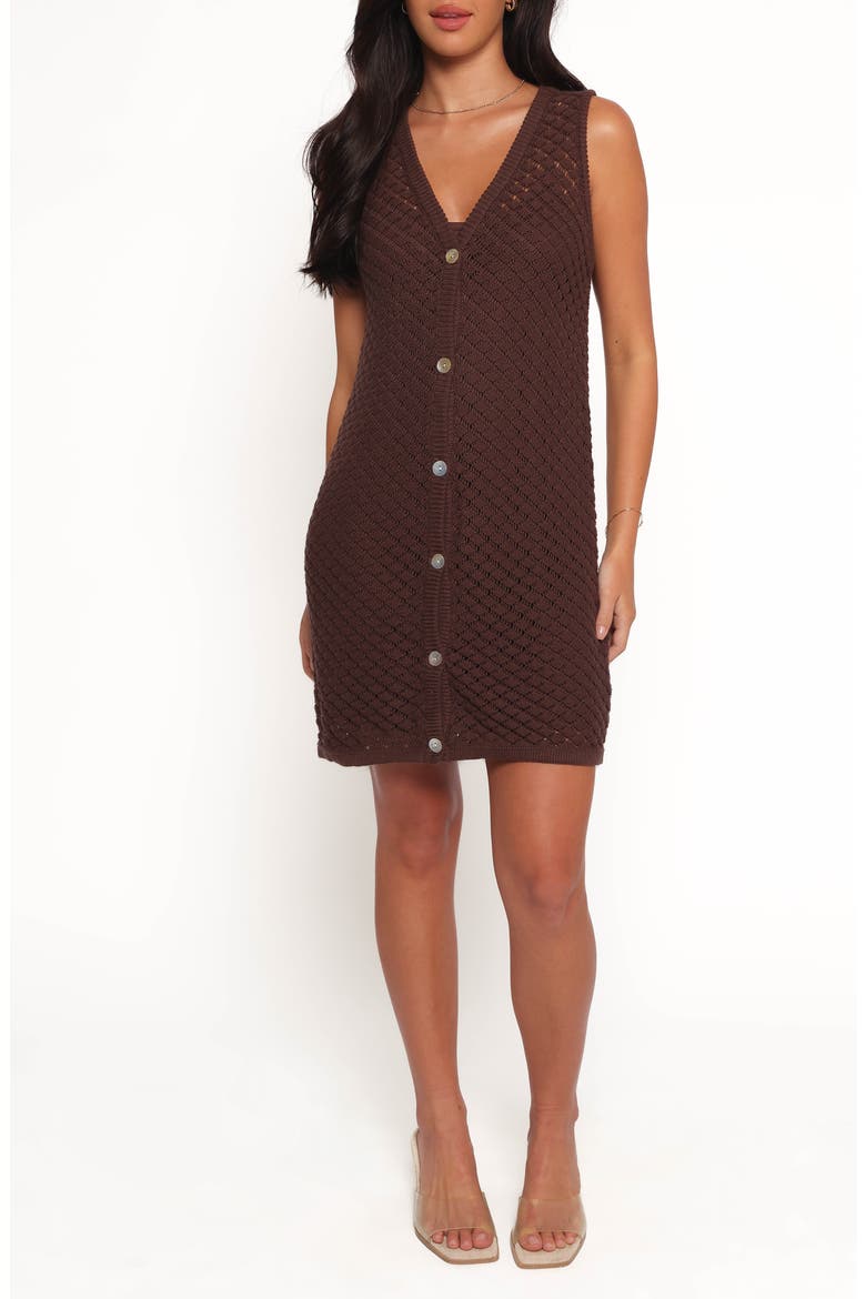 Luan Pointelle Stitch Cotton Minidress, Main, color, CHOCOLATE