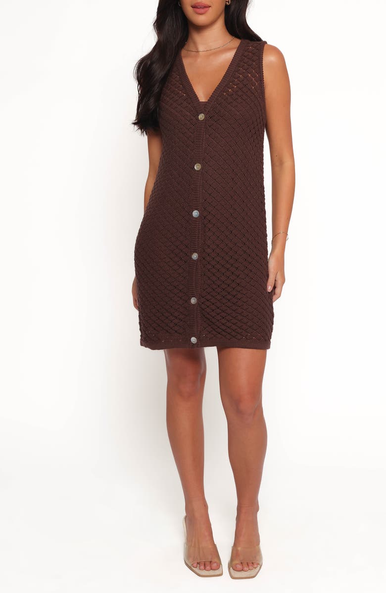 Petal & Pup Luan Pointelle Stitch Cotton Minidress, Main, color, Chocolate