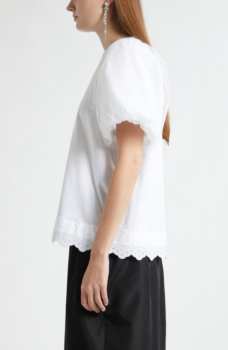 Simone Rocha Eyelet Trim Puff Sleeve Knit Top, Alternate, color, White