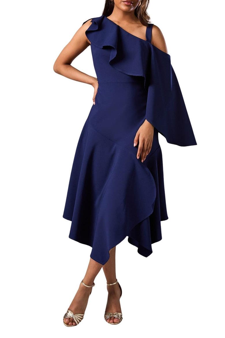 Petite Midi Wedding Guest Dress, Alternate, color, Navy