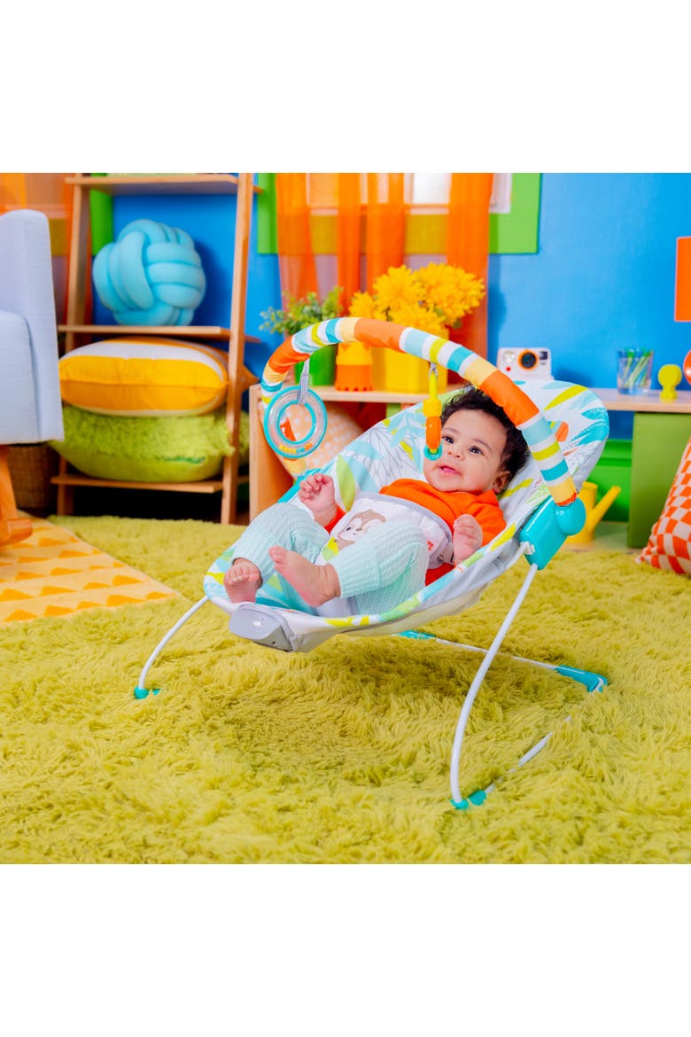 Rainforest Vibes Vibrating Bouncer with Toy Bar, Alternate, color, Blue