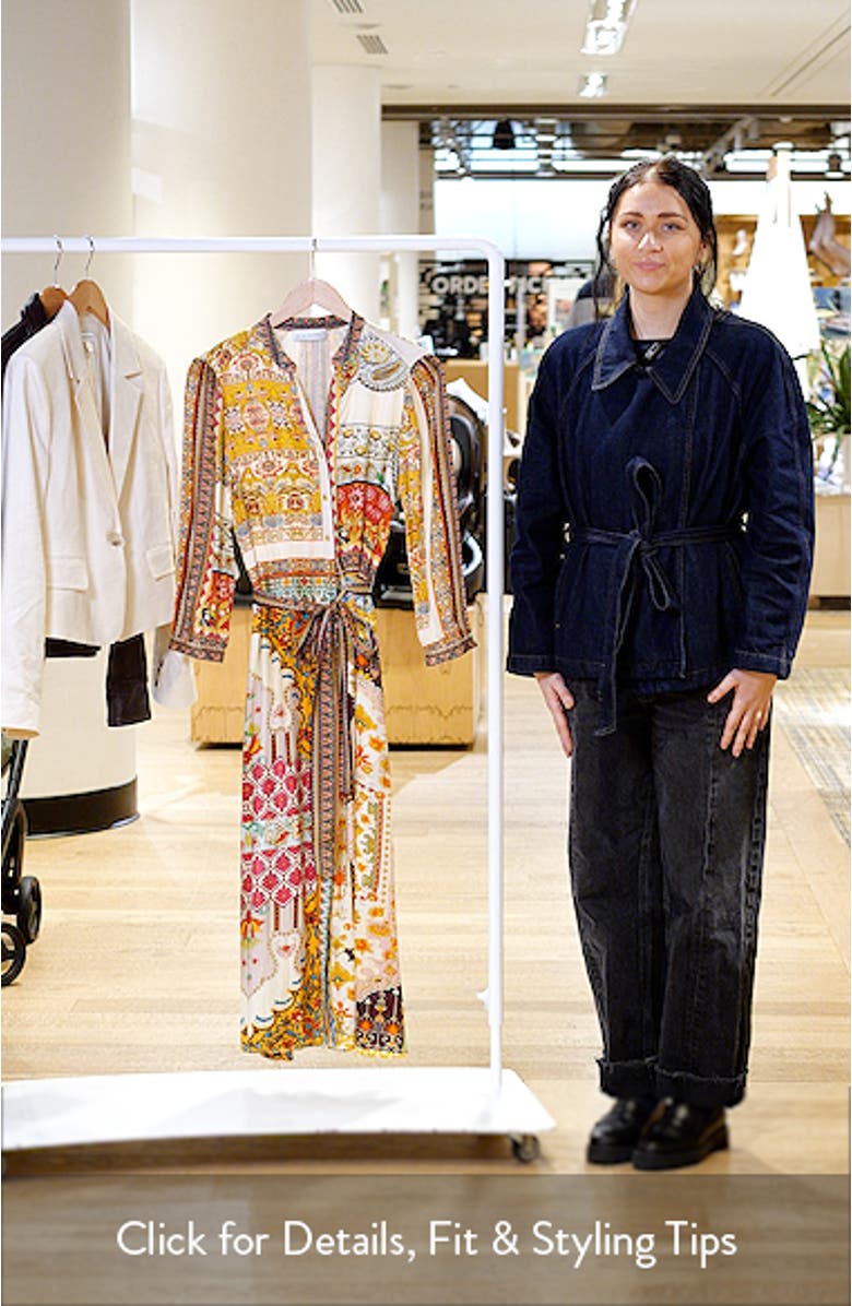 Fran Baroque Print Long Sleeve Tie Waist Silk Blend Shirtdress, sales video thumbnail