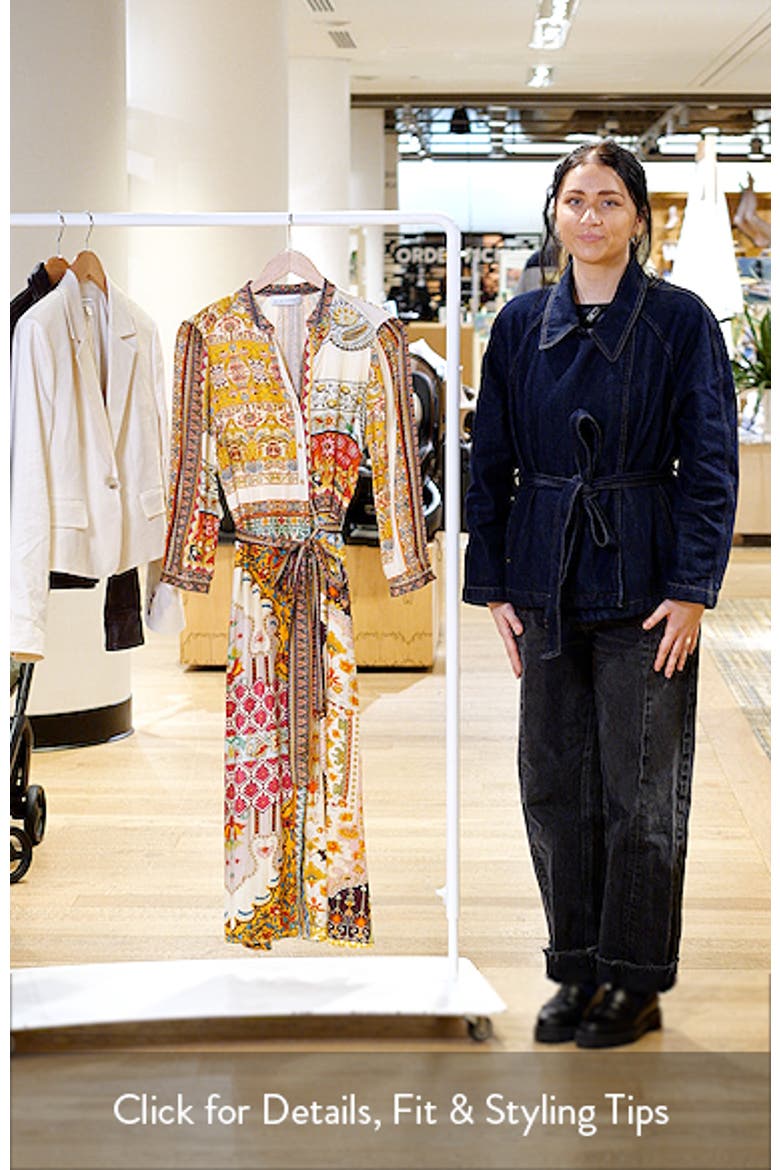 Fran Baroque Print Long Sleeve Tie Waist Silk Blend Shirtdress video
