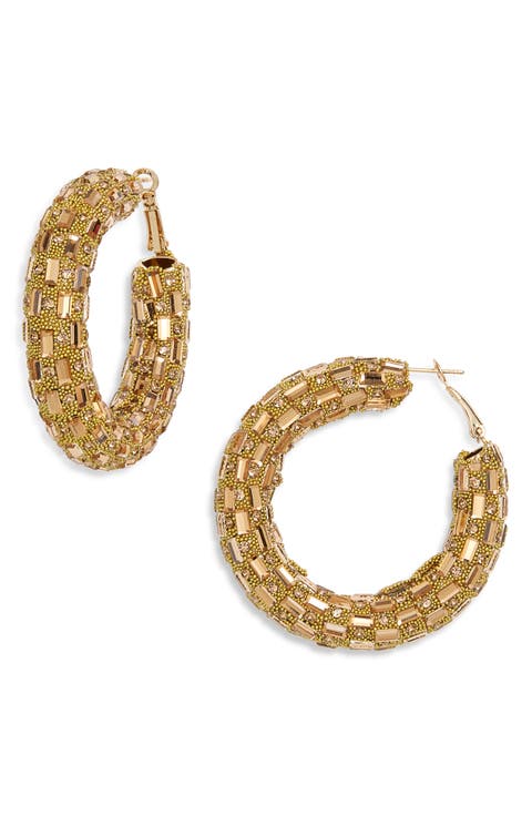 Beaded Rhinestone Hoop Earrings