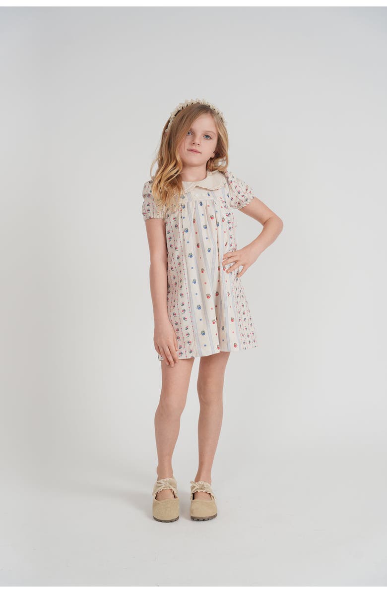 Posie & Pistachio Embroidered Collar Ruffle Sleeve Cotton Dress, Alternate, color, Cream