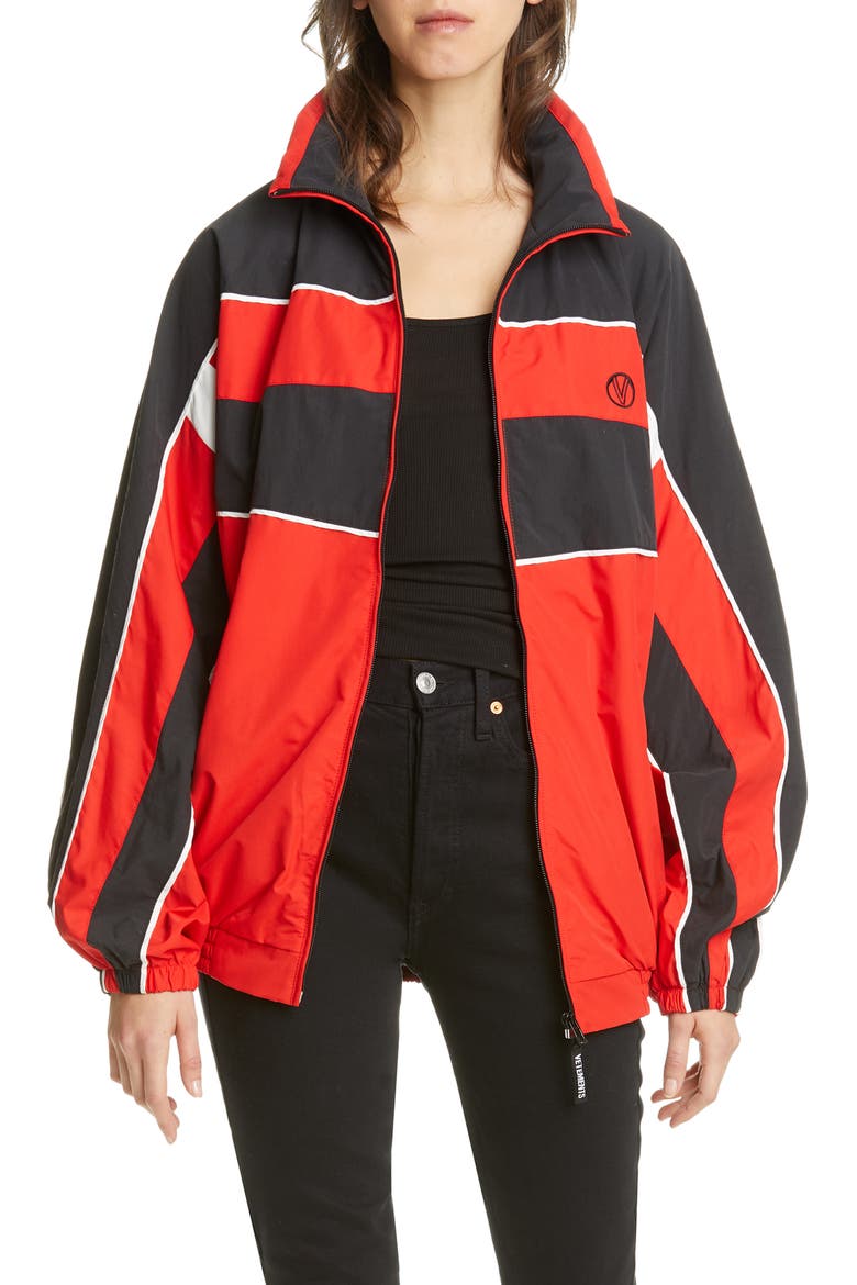 Oversize Colorblock Track Jacket, Main, color, RED