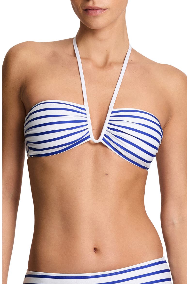 Shirred V-Wire Bikini Top, Main, color, SEASIDE STRIPE