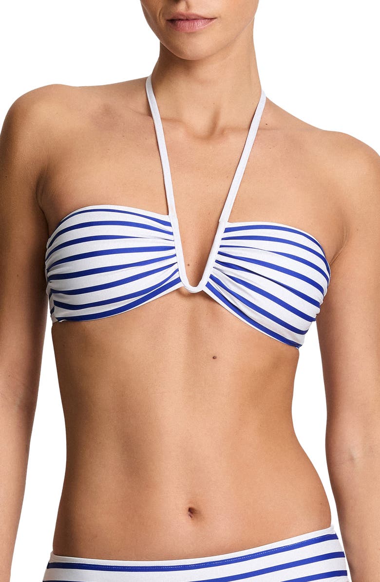 Lauren Ralph Lauren Shirred V-Wire Bikini Top, Main, color, Seaside Stripe