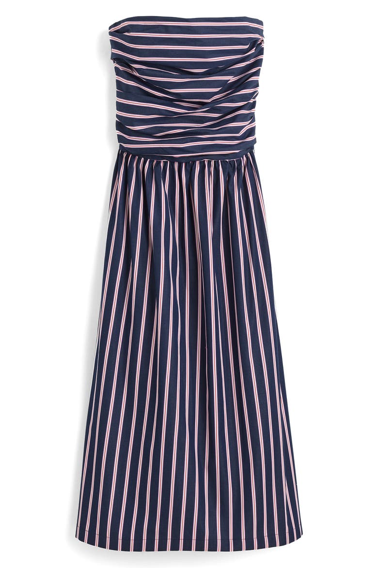 Stripe Strapless Ruched Midi Dress, Alternate, color, CLASSIC INDIGO