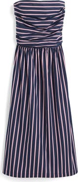 Madewell Stripe Strapless Ruched Midi Dress
