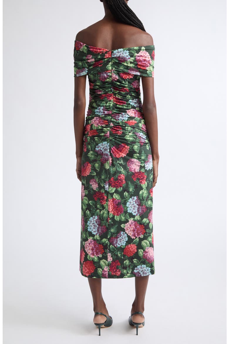 Off the Shoulder Ruched Jersey Dress, Alternate, color, RACING GREEN MULTI