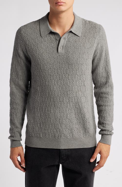 Wax London Oban Textured Cotton & Cashmere Polo Sweater in Grey Marl 