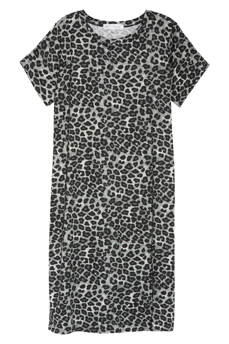 Side Slit Midi T-Shirt Dress, Alternate, color, LEOPARD