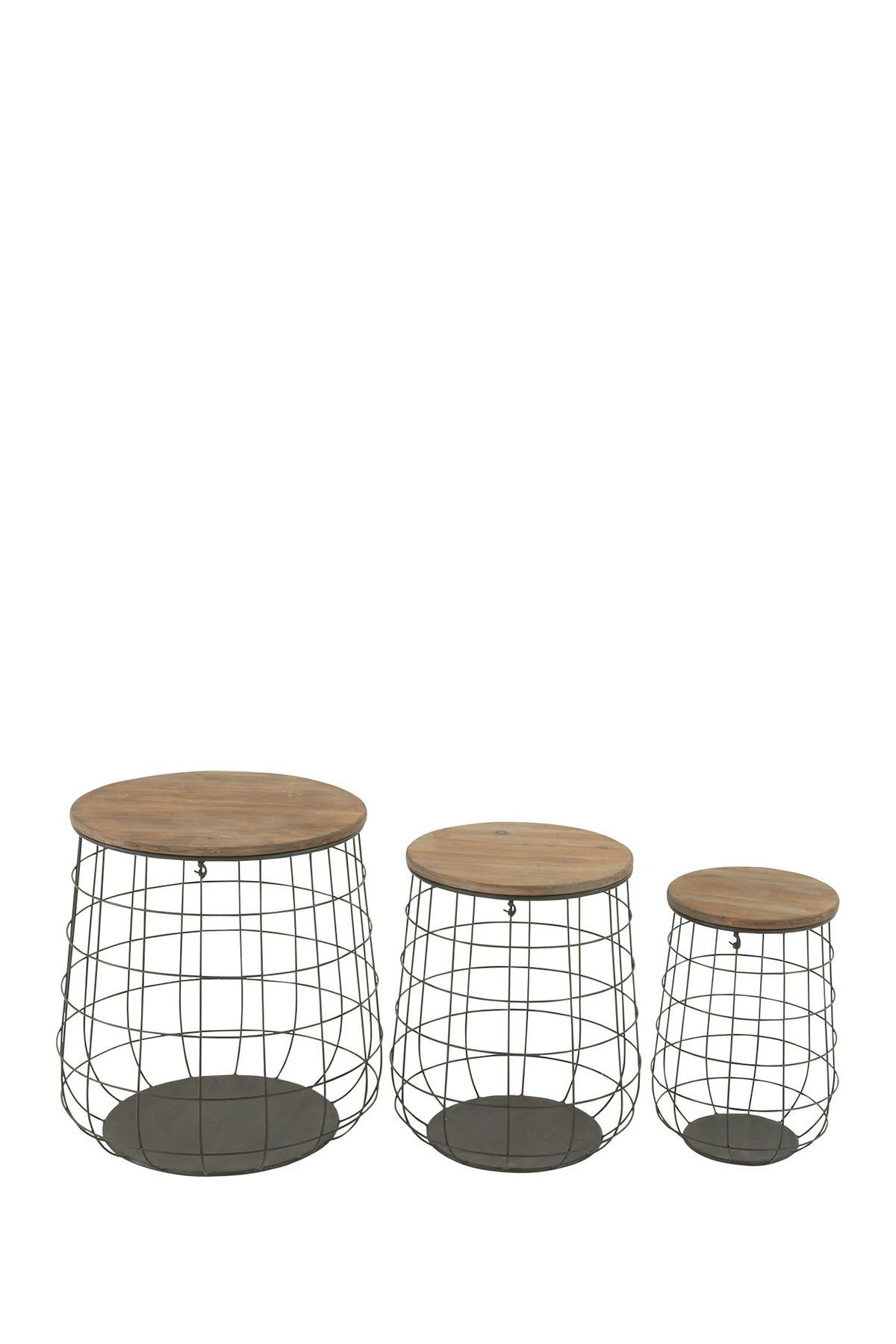 SONOMA SAGE HOME Brown Metal Storage Basket with Wood Lid - Set of 3