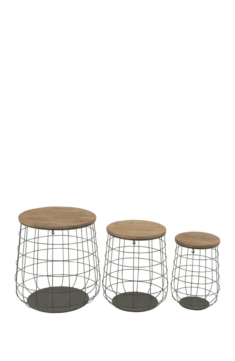 SONOMA SAGE HOME Brown Metal Storage Basket with Wood Lid - Set of 3, Main, color, Brown