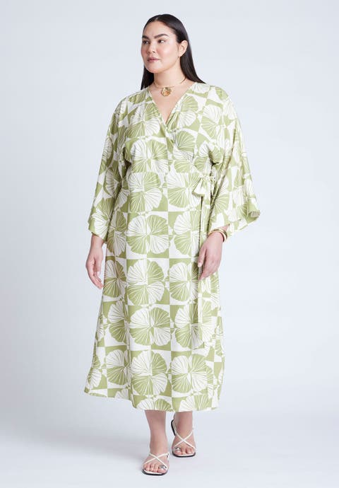Kimono Sleeve Maxi Wrap Dress (Plus)