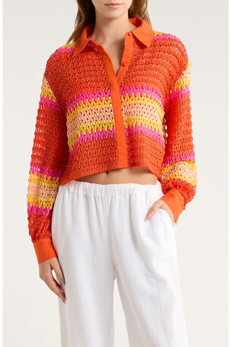 Naomi Metallic Cover-Up Shirt, Main, color, VIVID ORANGE CROCHET