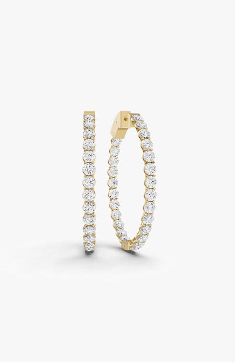 14K Gold 3 ct Earrings Oval Diamond Hoops