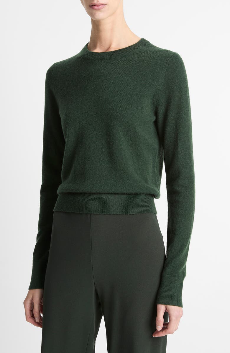Vince Rib Crewneck Cashmere Sweater, Alternate, color, Forest